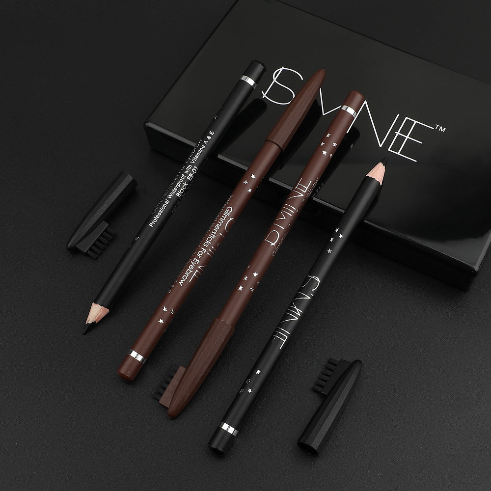 Round eyebrow pencil with lid brush, crayon refill double lock color eyebrow pencil, waterproof, sweat-proof and non-smudging.