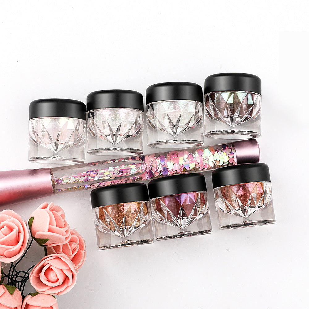 High glitter pearlescent eyeshadow powder trendy charm eye makeup, chameleon eyeshadow powder plastic bottle