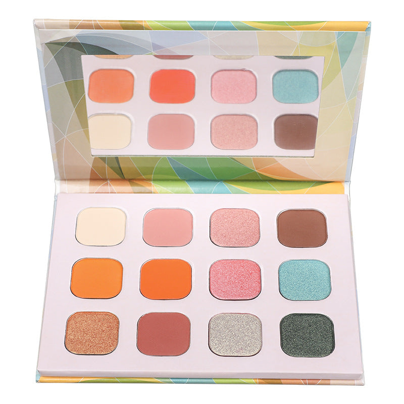 12 color colorful eyeshadow disc, pearlescent matte combination eyeshadow disc, fine powder and easy to put on the color ribbon mirror