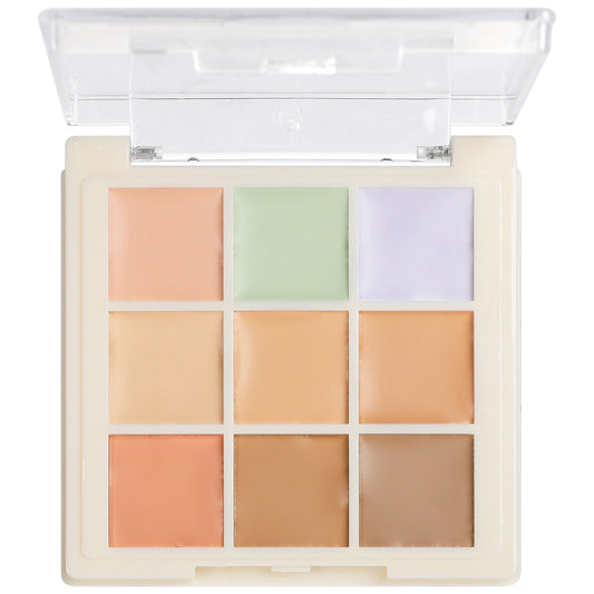 9-Color concealer covers dark circles, acne marks, spots, silhouette, nose shadow, brightens and modifies skin tone, and the integrated plate is convenient.