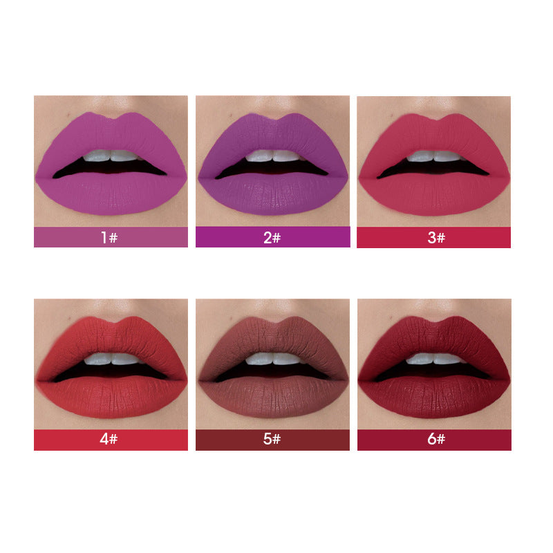 Cigarette pipe 6 pcs matte lipstick, non-stick cup lip gloss set, liquid lipstick set, long-lasting color rendering