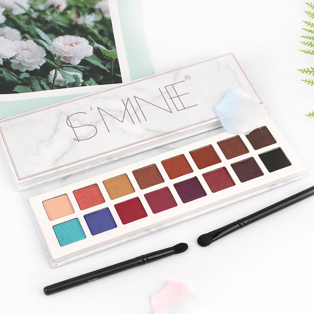 16-Color eyeshadow disc, pearlescent matte marble pattern, easy to color, pink grapefruit earth color eyeshadow disc