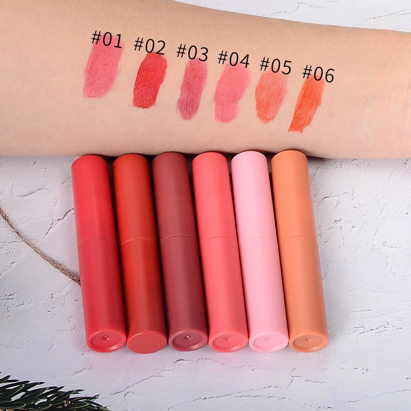 Trendy 6-color moisturizing lip gloss, delicate and smooth, easy to push away, moisturizing and lasting matte lip glaze